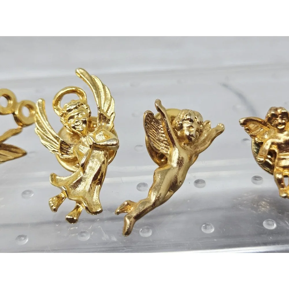Guardian Angel Cherub Gold Tone Lapel Pin Tie Tack Bookbag Pin‎ Vintage Lot 5